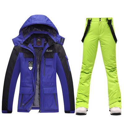 Naujas moterų slidinėjimo kostiumas žieminės vilnos slidinėjimo striukės ir kelnės su dirželiais Šiltos vandeniui atsparios snieglenčių striukės moterims lauke žygių kempingų prekės ženklas