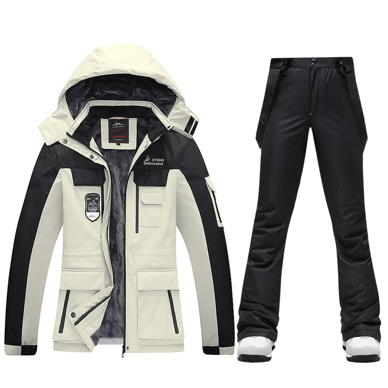 Naujas moterų slidinėjimo kostiumas žieminės vilnos slidinėjimo striukės ir kelnės su dirželiais Šiltos vandeniui atsparios snieglenčių striukės moterims lauke žygių kempingų prekės ženklas