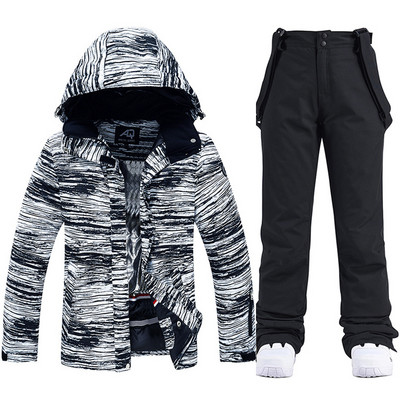 Storas šiltas slidinėjimo kostiumas moterims, vandeniui atsparus šiluminės striukės kelnių rinkinys Moteriški sniego drabužiai lauko snieglenčių apranga Firminė slidinėjimo apranga