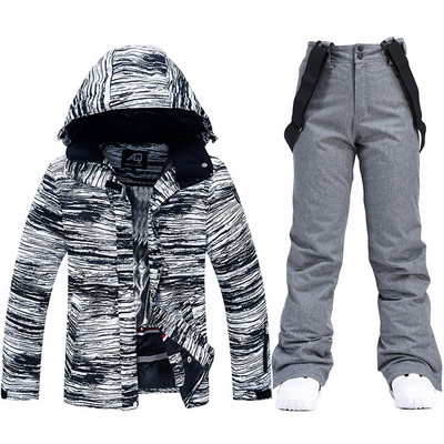 Storas šiltas slidinėjimo kostiumas moterims, vandeniui atsparus šiluminės striukės kelnių rinkinys Moteriški sniego drabužiai lauko snieglenčių apranga Firminė slidinėjimo apranga