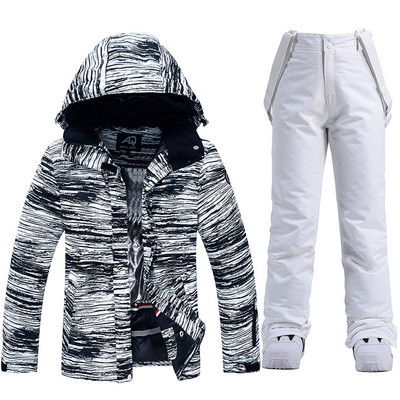 Storas šiltas slidinėjimo kostiumas moterims, vandeniui atsparus šiluminės striukės kelnių rinkinys Moteriški sniego drabužiai lauko snieglenčių apranga Firminė slidinėjimo apranga