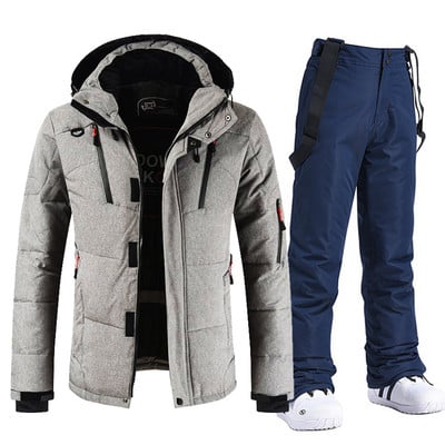 Vyriški snieglenčių kostiumai Nauji vėjui nepralaidūs vandeniui šilti stori sniego kelnės ir pūkinė striukė Slidinėjimo drabužių komplektas Žieminiai slidinėjimo kostiumai Vyriški prekių ženklai