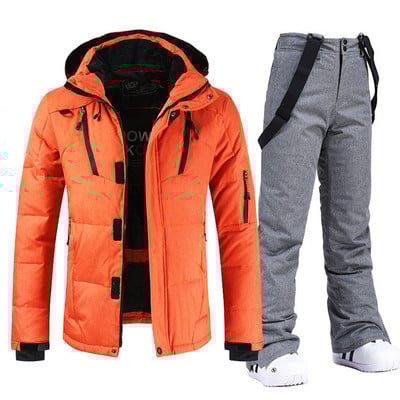 Vyriški snieglenčių kostiumai Nauji vėjui nepralaidūs vandeniui šilti stori sniego kelnės ir pūkinė striukė Slidinėjimo drabužių komplektas Žieminiai slidinėjimo kostiumai Vyriški prekių ženklai