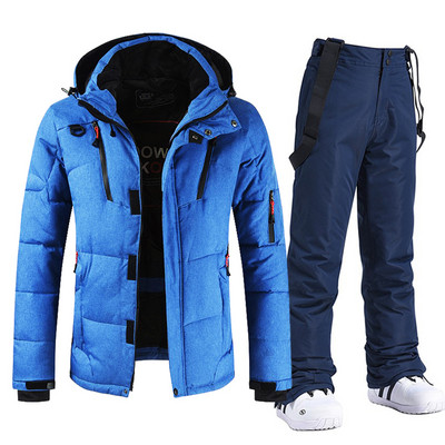 Vyriški snieglenčių kostiumai Nauji vėjui nepralaidūs vandeniui šilti stori sniego kelnės ir pūkinė striukė Slidinėjimo drabužių komplektas Žieminiai slidinėjimo kostiumai Vyriški prekių ženklai