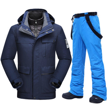 Нови ски якета Мъжки марки Зимна топла пухена подплата Ски костюм за сняг Ветроустойчиви водоустойчиви якета и панталони за планински сноуборд