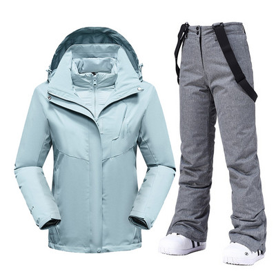 Moteriški snieglenčių kostiumai Nauji vėjui nepralaidūs vandeniui šilti stori sniego kelnės ir pūkinė striukė Slidinėjimo drabužių rinkinys Žieminių slidinėjimo kostiumų prekės ženklai