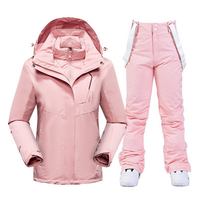 Moteriški snieglenčių kostiumai Nauji vėjui nepralaidūs vandeniui šilti stori sniego kelnės ir pūkinė striukė Slidinėjimo drabužių rinkinys Žieminių slidinėjimo kostiumų prekės ženklai