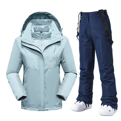 Moteriški snieglenčių kostiumai Nauji vėjui nepralaidūs vandeniui šilti stori sniego kelnės ir pūkinė striukė Slidinėjimo drabužių rinkinys Žieminių slidinėjimo kostiumų prekės ženklai