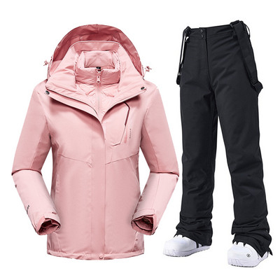 Moteriški snieglenčių kostiumai Nauji vėjui nepralaidūs vandeniui šilti stori sniego kelnės ir pūkinė striukė Slidinėjimo drabužių rinkinys Žieminių slidinėjimo kostiumų prekės ženklai