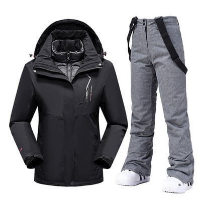 Moteriški snieglenčių kostiumai Nauji vėjui nepralaidūs vandeniui šilti stori sniego kelnės ir pūkinė striukė Slidinėjimo drabužių rinkinys Žieminių slidinėjimo kostiumų prekės ženklai