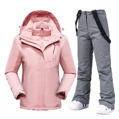Moteriški snieglenčių kostiumai Nauji vėjui nepralaidūs vandeniui šilti stori sniego kelnės ir pūkinė striukė Slidinėjimo drabužių rinkinys Žieminių slidinėjimo kostiumų prekės ženklai