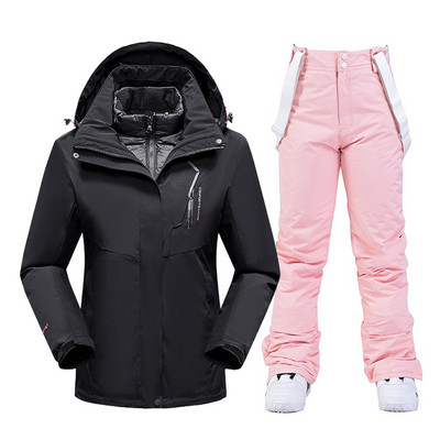 Moteriški snieglenčių kostiumai Nauji vėjui nepralaidūs vandeniui šilti stori sniego kelnės ir pūkinė striukė Slidinėjimo drabužių rinkinys Žieminių slidinėjimo kostiumų prekės ženklai