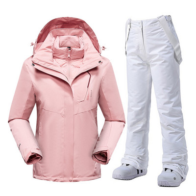 Moteriški snieglenčių kostiumai Nauji vėjui nepralaidūs vandeniui šilti stori sniego kelnės ir pūkinė striukė Slidinėjimo drabužių rinkinys Žieminių slidinėjimo kostiumų prekės ženklai