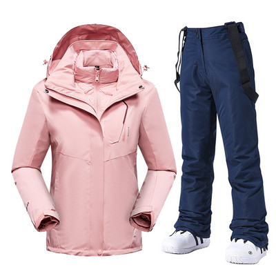 Moteriški snieglenčių kostiumai Nauji vėjui nepralaidūs vandeniui šilti stori sniego kelnės ir pūkinė striukė Slidinėjimo drabužių rinkinys Žieminių slidinėjimo kostiumų prekės ženklai