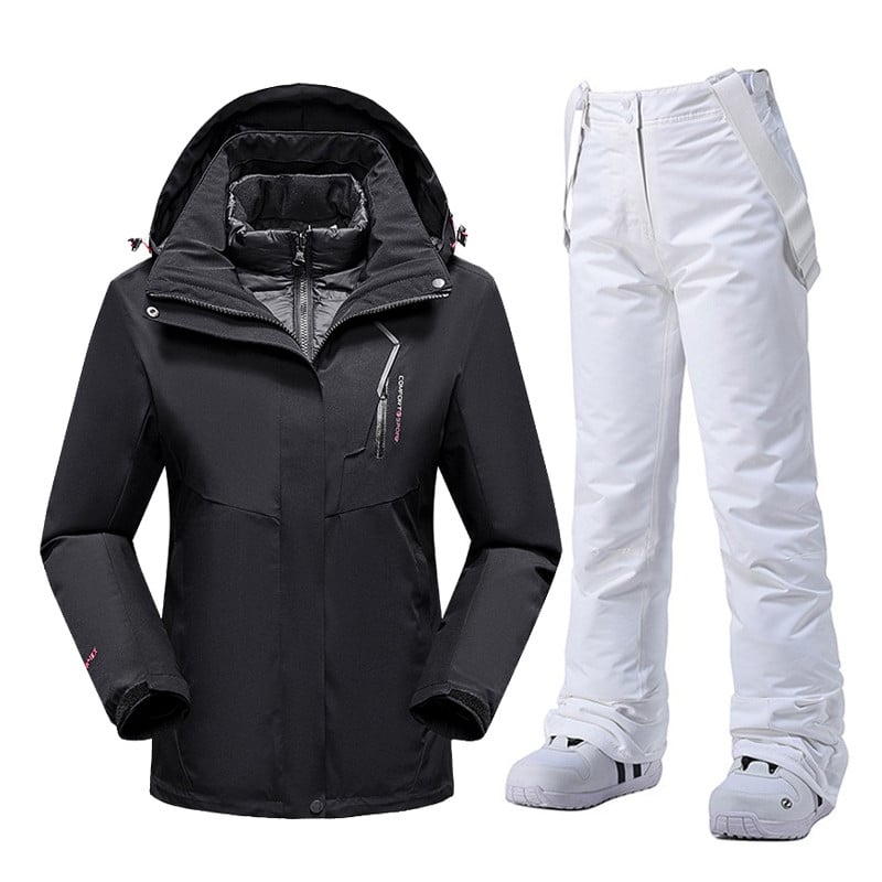 Moteriški snieglenčių kostiumai Nauji vėjui nepralaidūs vandeniui šilti stori sniego kelnės ir pūkinė striukė Slidinėjimo drabužių rinkinys Žieminių slidinėjimo kostiumų prekės ženklai