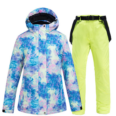 Slidinėjimo kostiumas moteriškas žiemos terminis lauko mados vėjui atsparus ir vandeniui atsparus sniego kostiumas Spalvinga spausdinta vėjo striukė skirta važinėti snieglente