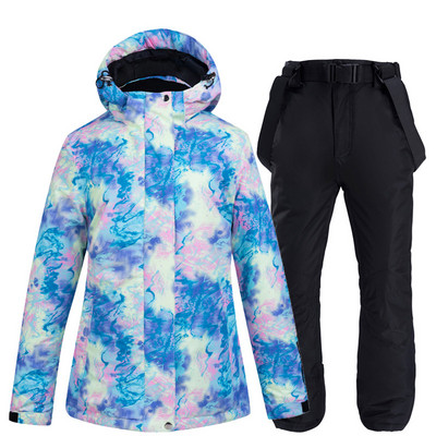 Slidinėjimo kostiumas moteriškas žiemos terminis lauko mados vėjui atsparus ir vandeniui atsparus sniego kostiumas Spalvinga spausdinta vėjo striukė skirta važinėti snieglente