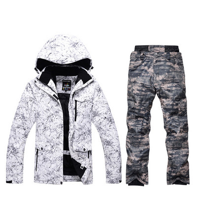 Žiemos vyrų profesionalus snieglenčių rinkinys lauko vandeniui atsparus vėjui 10000 slidinėjimo kostiumo rinkinys sniego striukė ir šiltos kamufliažinės kelnės