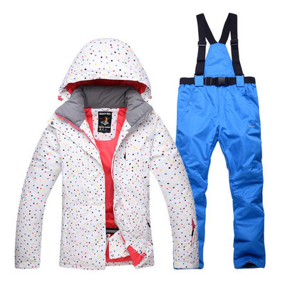 Slidinėjimo kostiumas Grožis Slidinėjimas Šalčiui atspari įranga Žiemos lauko aksesuarai Slidinėjimo striukės kelnių rinkinys moterims Neperšlampamas šiltas slidinėjimo kostiumas
