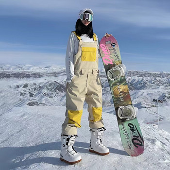 2022 Нови панталони за ски сноуборд Водоустойчиви модни панталони за сняг в съответствие с цветовете Мъже, Жени, Ски облекло, Панталони с каишка за ски, Двойка