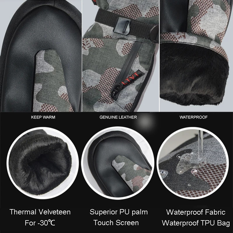 1 pora šiltų sniego slidinėjimo pirštinių žieminės pirštų apsaugos Neslidžios jutiklinio ekrano vandeniui atsparios sniego pirštinės, skirtos lauko dviračių darbo įrankiui