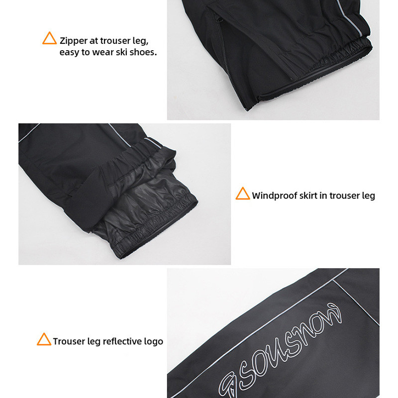 Vyriškos šviesą atspindinčios slidinėjimo kelnės žieminės, šiltos, vėjui atsparios, vandeniui atsparios sniego kelnės, vyriškos, kvėpuojančios, laisvos slidinėjimo snieglenčių kelnės