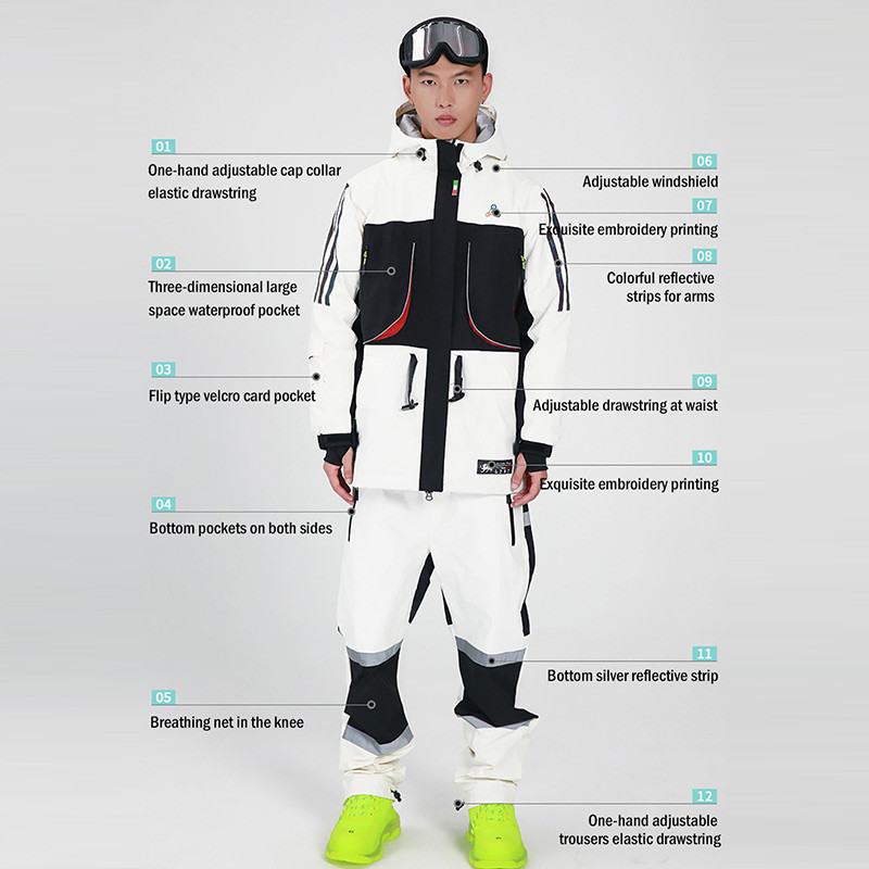 Naujas slidinėjimo kostiumas lauko sportui snieglenčių striukė Vyriškas kombinezonas laisvas slidinėjimo komplektas šiltas sniego kelnės žieminiai drabužiai, atsparūs vėjui, vandeniui