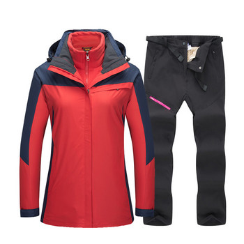 Ζεστή στολή σκι για γυναίκες αδιάβροχη αντιανεμική μπουφάν για σκι και σνόουμπορντ + Σετ παντελονιών φλις Γυναικείο παλτό χιονιού εξωτερικού χώρου