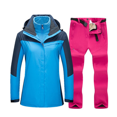 Šiltas slidinėjimo kostiumas moterims, neperšlampamas, atsparus vėjui, slidinėjimo ir snieglenčių striukė + vilnos kelnių komplektai, žieminiai moteriški lauko sniego paltai