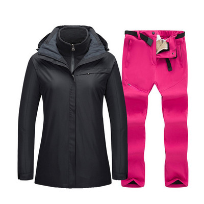 Šiltas slidinėjimo kostiumas moterims, neperšlampamas, atsparus vėjui, slidinėjimo ir snieglenčių striukė + vilnos kelnių komplektai, žieminiai moteriški lauko sniego paltai