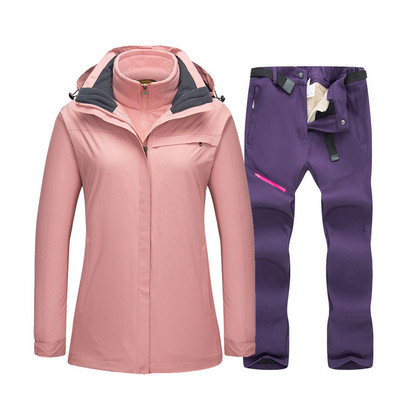 Šiltas slidinėjimo kostiumas moterims, neperšlampamas, atsparus vėjui, slidinėjimo ir snieglenčių striukė + vilnos kelnių komplektai, žieminiai moteriški lauko sniego paltai