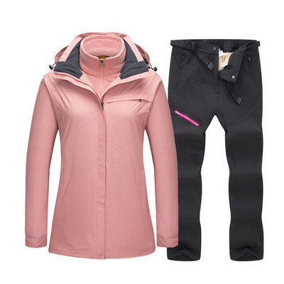 Šiltas slidinėjimo kostiumas moterims, neperšlampamas, atsparus vėjui, slidinėjimo ir snieglenčių striukė + vilnos kelnių komplektai, žieminiai moteriški lauko sniego paltai