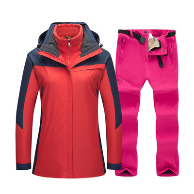 Šiltas slidinėjimo kostiumas moterims, neperšlampamas, atsparus vėjui, slidinėjimo ir snieglenčių striukė + vilnos kelnių komplektai, žieminiai moteriški lauko sniego paltai