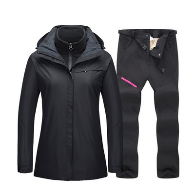 Šiltas slidinėjimo kostiumas moterims, neperšlampamas, atsparus vėjui, slidinėjimo ir snieglenčių striukė + vilnos kelnių komplektai, žieminiai moteriški lauko sniego paltai