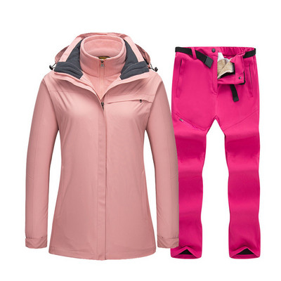 Šiltas slidinėjimo kostiumas moterims, neperšlampamas, atsparus vėjui, slidinėjimo ir snieglenčių striukė + vilnos kelnių komplektai, žieminiai moteriški lauko sniego paltai