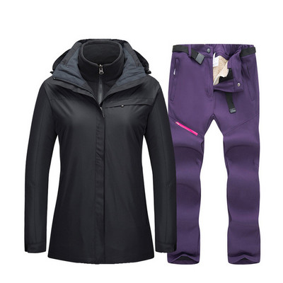 Šiltas slidinėjimo kostiumas moterims, neperšlampamas, atsparus vėjui, slidinėjimo ir snieglenčių striukė + vilnos kelnių komplektai, žieminiai moteriški lauko sniego paltai