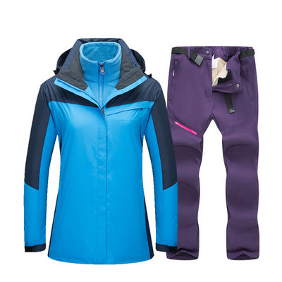 Šiltas slidinėjimo kostiumas moterims, neperšlampamas, atsparus vėjui, slidinėjimo ir snieglenčių striukė + vilnos kelnių komplektai, žieminiai moteriški lauko sniego paltai