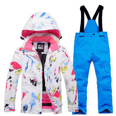 Slidinėjimo aprangos kostiumas vaikams mergaitėms berniukams snieglenčių striukė ir kelnės Stori slidinėjimo drabužiai su gobtuvu 15 stilių