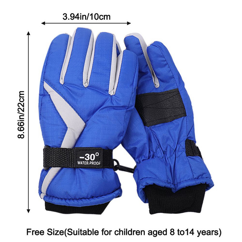 Žiemos šiltos snieglenčių slidinėjimo pirštinės vyriškos moteriškos vaikiškos sniego kumštinės pirštinės, neperšlampamos slidės, atsparios vėjui, vaikams nuo 8 iki 14 metų