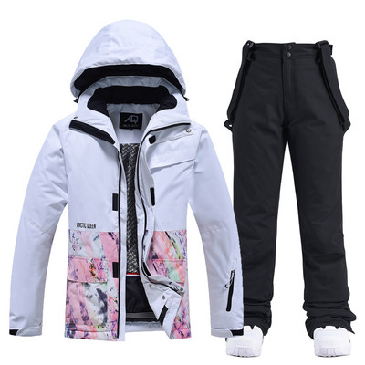 Moterų žiemos sniego kostiumo rinkiniai, snieglentininkų drabužiai, slidinėjimo kostiumai, 10k neperšlampami vėjui atsparūs lediniai striukės ir kelnės su dirželiais