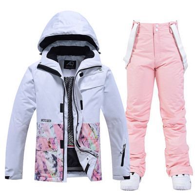 Moterų žiemos sniego kostiumo rinkiniai, snieglentininkų drabužiai, slidinėjimo kostiumai, 10k neperšlampami vėjui atsparūs lediniai striukės ir kelnės su dirželiais