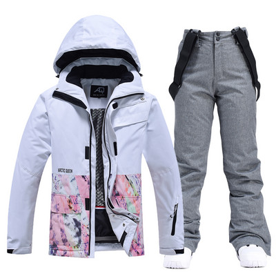 Moterų žiemos sniego kostiumo rinkiniai, snieglentininkų drabužiai, slidinėjimo kostiumai, 10k neperšlampami vėjui atsparūs lediniai striukės ir kelnės su dirželiais