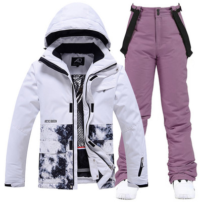 Moterų žiemos sniego kostiumo rinkiniai, snieglentininkų drabužiai, slidinėjimo kostiumai, 10k neperšlampami vėjui atsparūs lediniai striukės ir kelnės su dirželiais