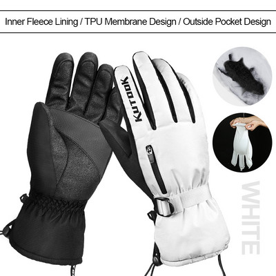 KUTOOK žiemos slidinėjimo sniego pirštinės nuo vėjo nepraleidžiančios terminio jutiklinio ekrano neslystantis delnas su užtrauktuku užsegamoms snieglenčių dviračių pirštinėms