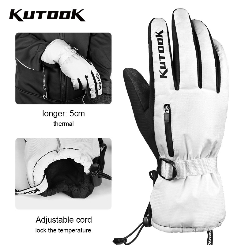 KUTOOK žiemos slidinėjimo sniego pirštinės nuo vėjo nepraleidžiančios terminio jutiklinio ekrano neslystantis delnas su užtrauktuku užsegamoms snieglenčių dviračių pirštinėms