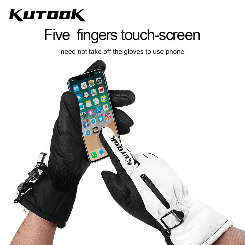 KUTOOK žiemos slidinėjimo sniego pirštinės nuo vėjo nepraleidžiančios terminio jutiklinio ekrano neslystantis delnas su užtrauktuku užsegamoms snieglenčių dviračių pirštinėms