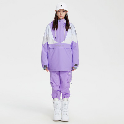 Set de schi nou Jachetă de snowboard sport pentru femei Pantaloni de zăpadă pentru bărbați Costum de schi cu îmbinare Salopetă rezistentă la vânt Glugă îngroșată