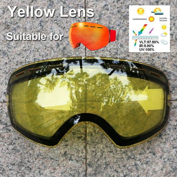 Обектив за ски очила PHMAX Anti-Fog UV400 Protection Replacement Многоцветен обектив Жълт обектив за нощно виждане, подходящ за XJ-01
