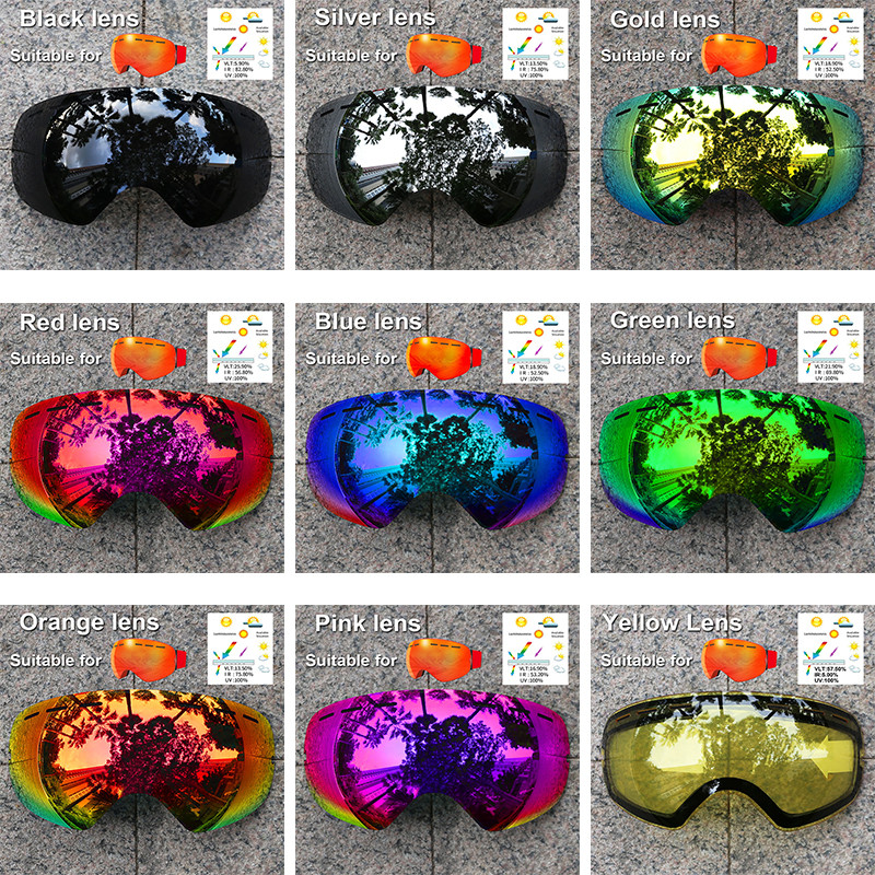 PHMAX slidinėjimo akinių lęšis nuo rūko UV400 apsaugos pakaitalas kelių spalvų objektyvas Geltonas naktinio matymo lęšis, tinkamas XJ-01