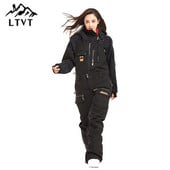 LTVT Moteriškas dvivietis snieglenčių seilinukas Neperšlampamas juodas slidinėjimo žieminės slidinėjimo vidaus slidinėjimo kelnės Naujos sniego moteriškos slidinėjimo kelnės